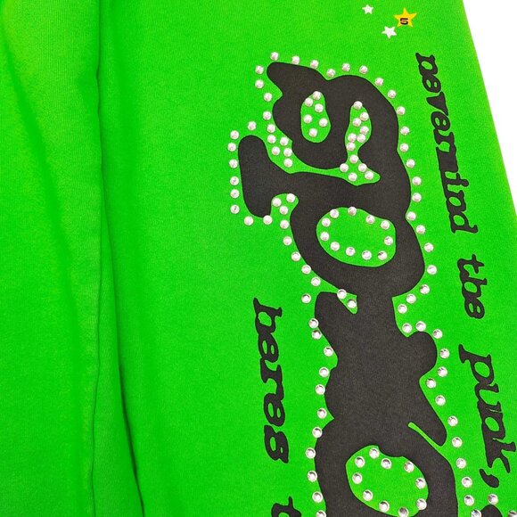 Sp5der P*NK V2 Rhinestone Sweatpants Bright Green | Spider Worldwide - Picture 4 of 5